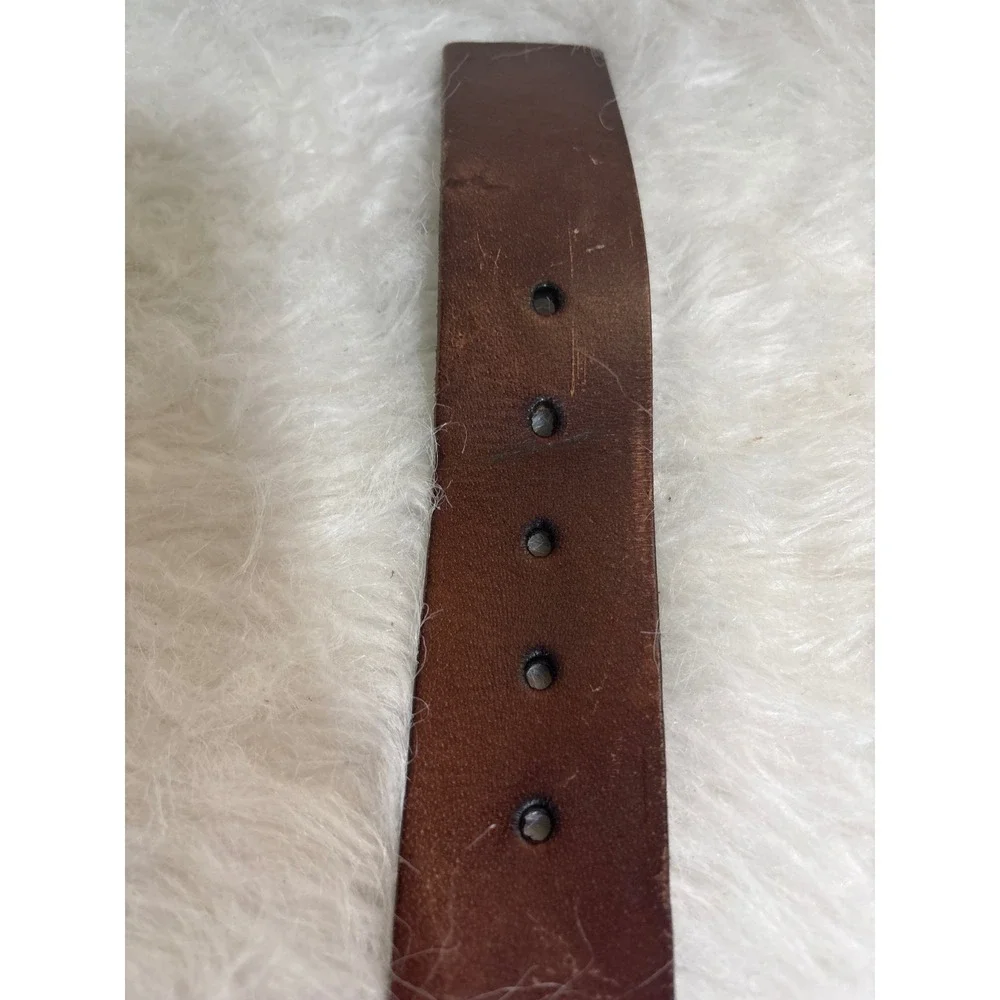 Ecko Vintage Belt Mens 32-36 Brown Genuine Leather Silver Buckle Eyelet Casual
